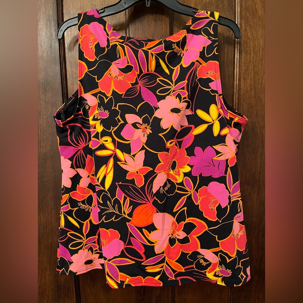 Lands’ End Tankini Swim Top 18 DD Poppy Floral High Neck With Cups - Picture 2 of 5